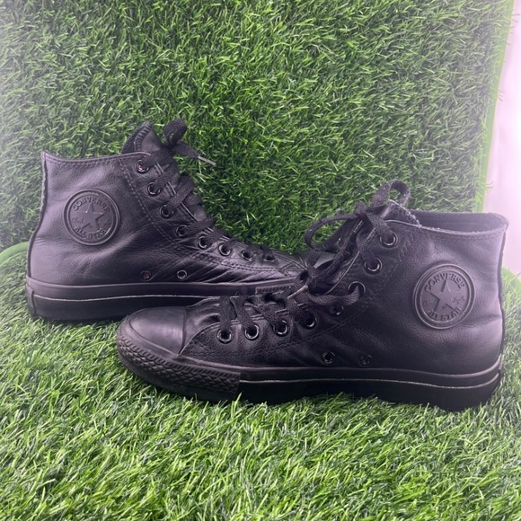Converse Chuck Taylor All Star Leather High Top Sneakers Black Mens 7.5 Womens 9 - Picture 11 of 12